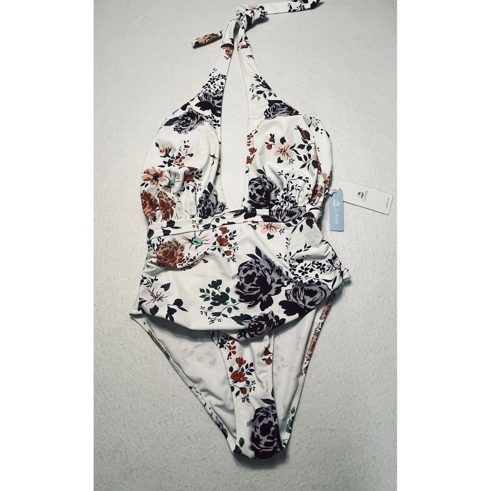 Cupshe Swimsuit‎ One Piece Size Large Floral Halter Plunge Lined Swim NEW